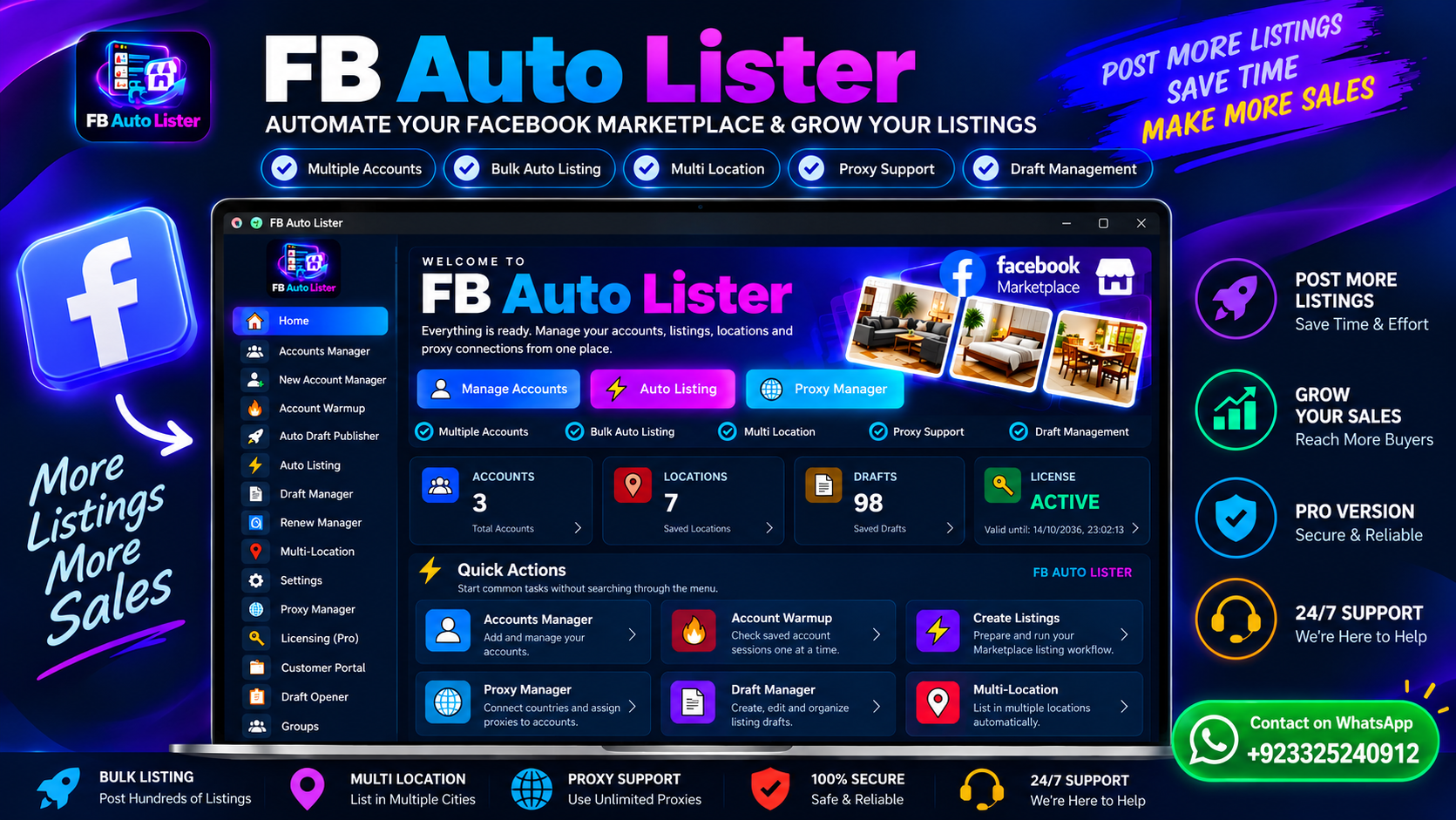 FB Auto Lister dashboard